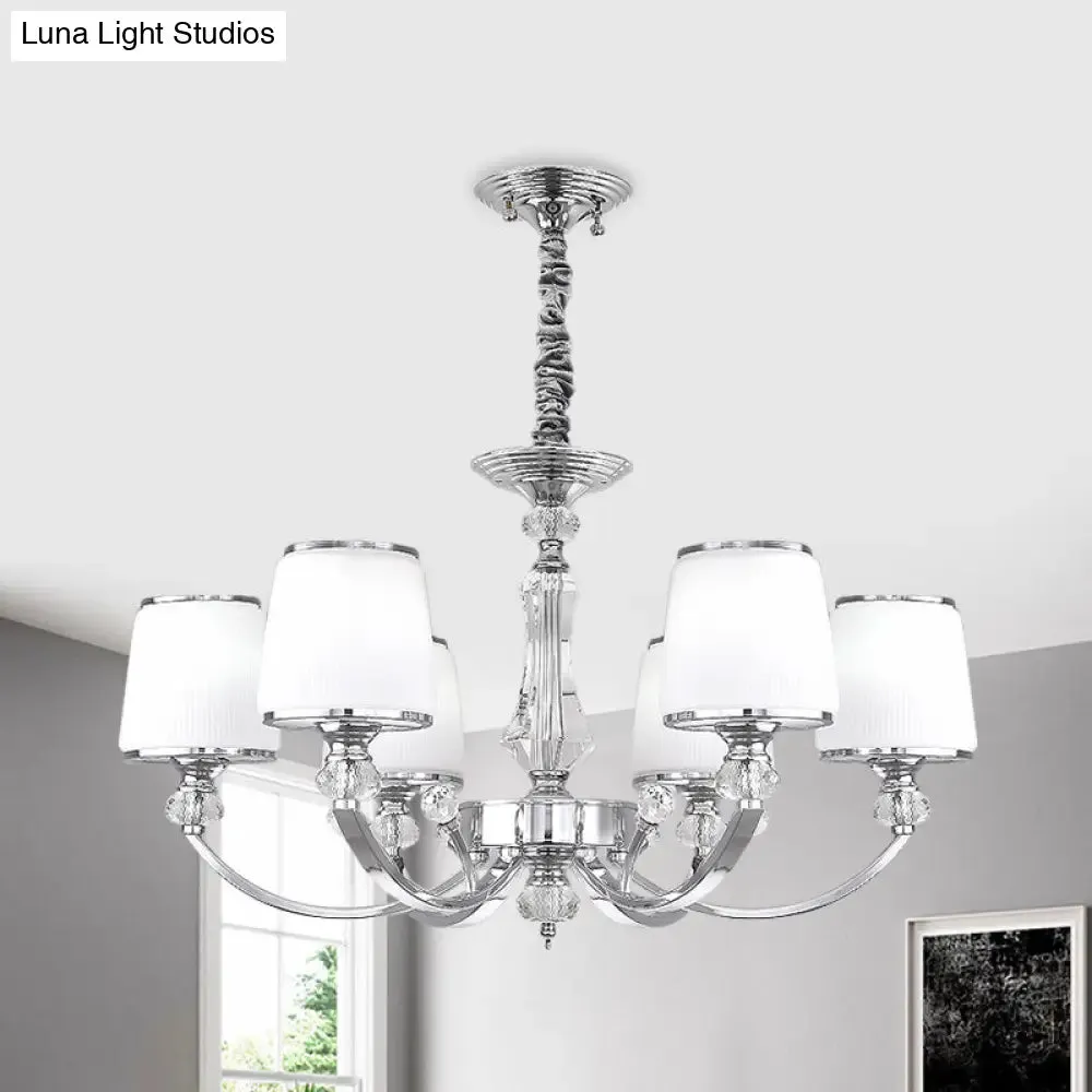 Modern White Glass Cone Hanging Chandelier - 3/6 Lights in Chrome