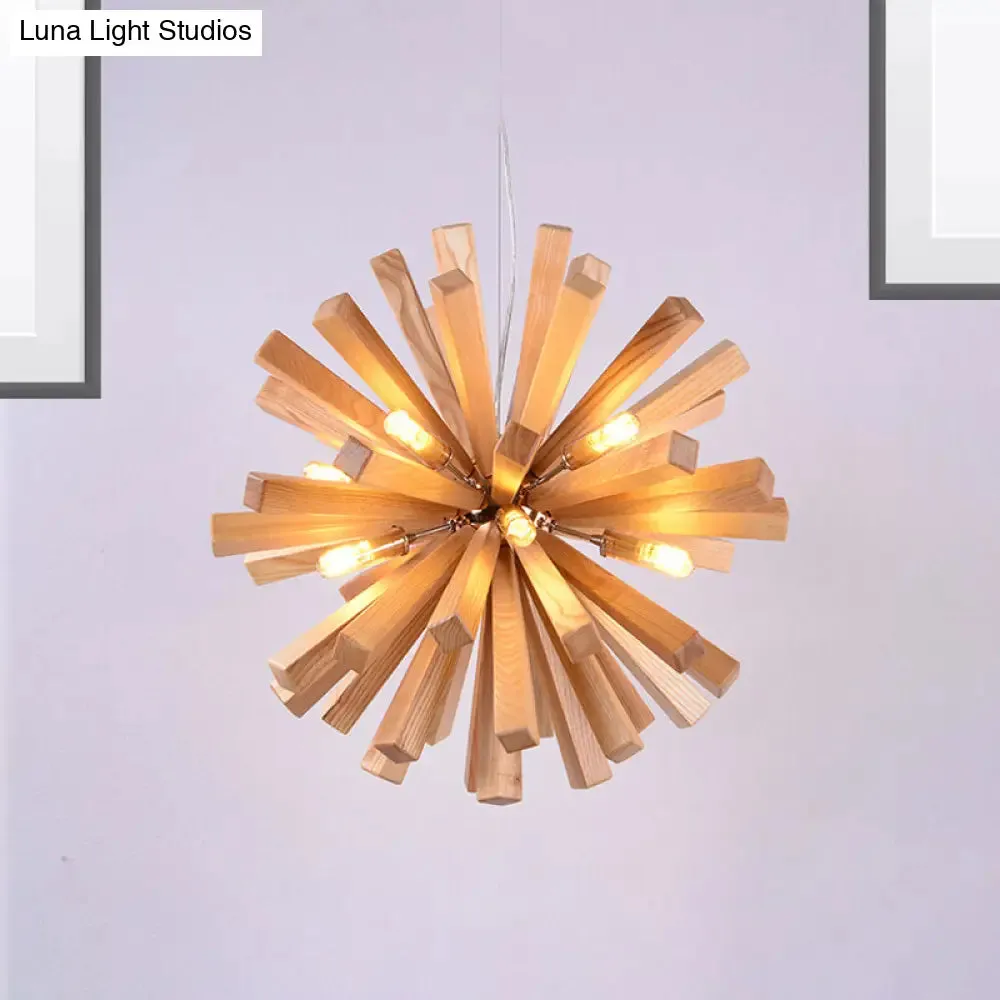 Modern Wood Starburst Chandelier Pendant Light | LED | 14"/20.5"/28" Dia | Beige Ceiling Hanging Light