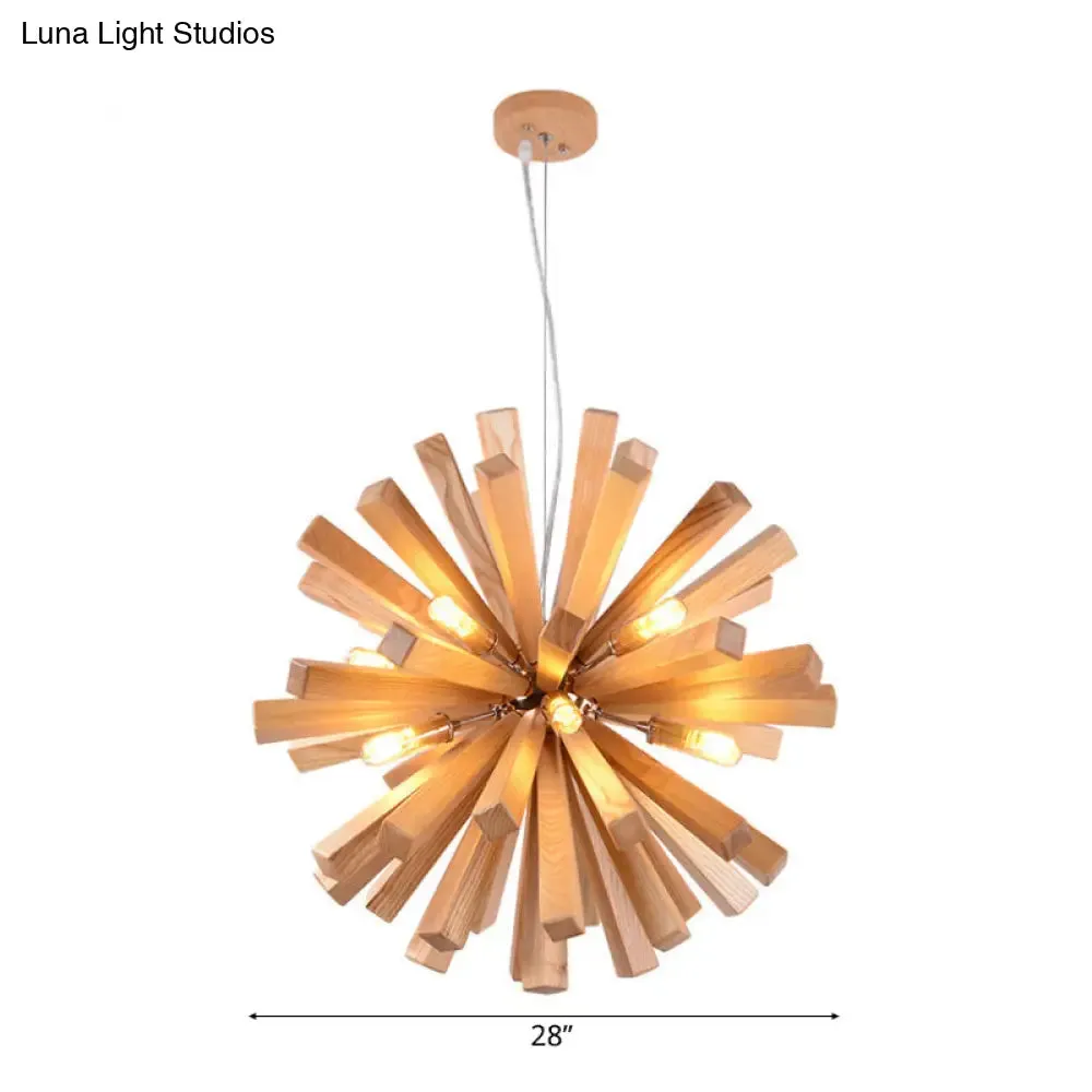 Modern Wood Starburst Chandelier Pendant Light | LED | 14"/20.5"/28" Dia | Beige Ceiling Hanging Light