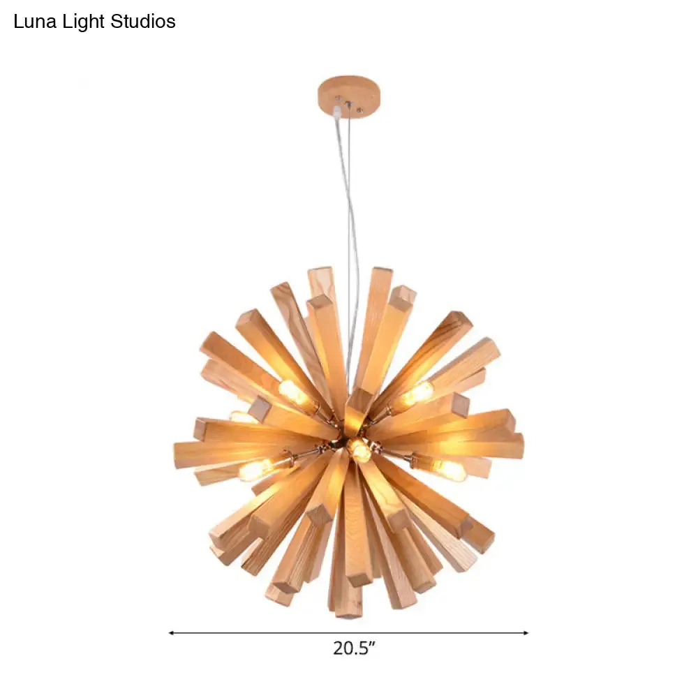 Modern Wood Starburst Chandelier Pendant Light | LED | 14"/20.5"/28" Dia | Beige Ceiling Hanging Light