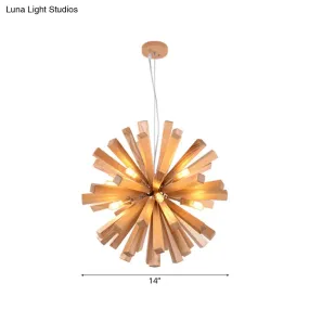 Modern Wood Starburst Chandelier Pendant Light | LED | 14"/20.5"/28" Dia | Beige Ceiling Hanging Light