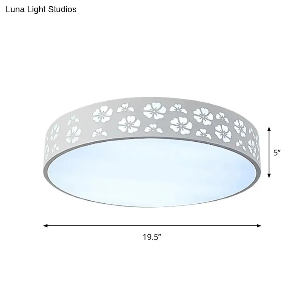 Modernist White LED Flush-Mount Iron Carved Drum Ceiling Light with Recessed Diffuser, 12"/16"/19.5" Dia