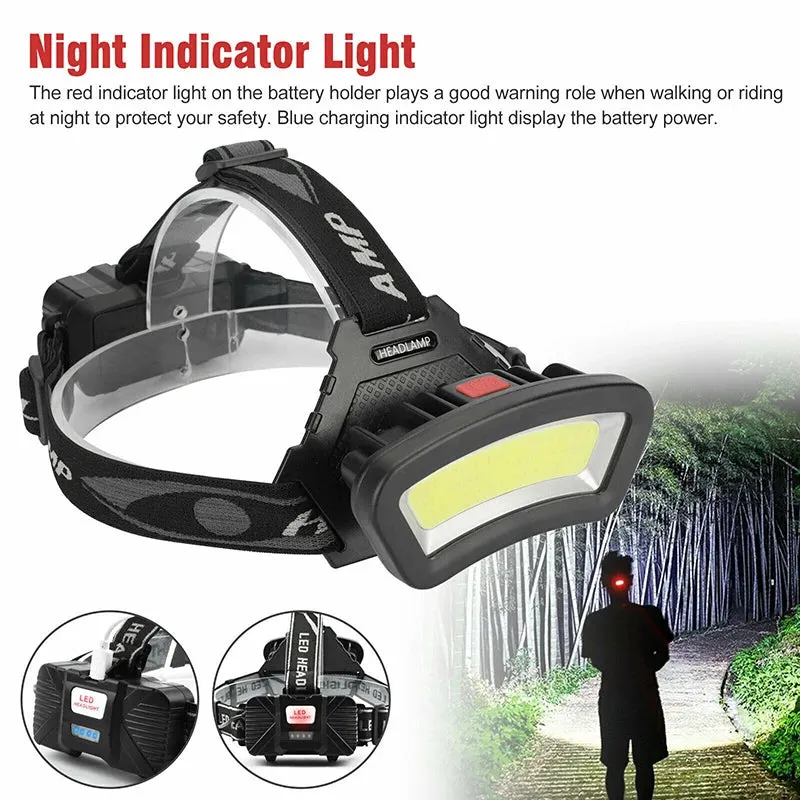 Multifunctional COB LED Wide Angle Headlight Use 2*18650 Battery USB Rechargeable Head Lamp Outdoor Waterproof Fishing Lantern