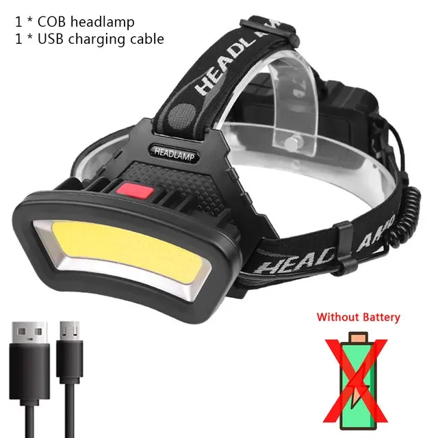 Multifunctional COB LED Wide Angle Headlight Use 2*18650 Battery USB Rechargeable Head Lamp Outdoor Waterproof Fishing Lantern