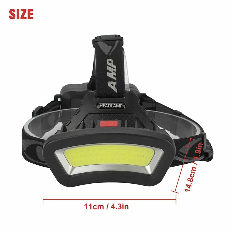 Multifunctional COB LED Wide Angle Headlight Use 2*18650 Battery USB Rechargeable Head Lamp Outdoor Waterproof Fishing Lantern