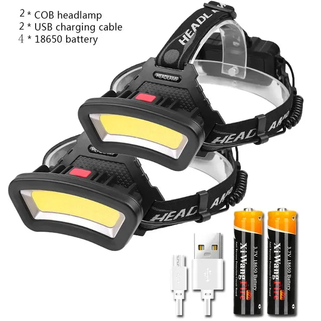 Multifunctional COB LED Wide Angle Headlight Use 2*18650 Battery USB Rechargeable Head Lamp Outdoor Waterproof Fishing Lantern