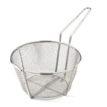 Nella 9.5" Round #6 Mesh Fry Basket with 7" Handle, 5.75" Deep