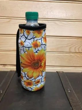 Neoprene Water Bottle Sleeve - Crack Paint with Sunflower