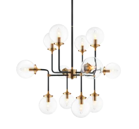 Particle Aged Gold Brass with Black Rod 12 Light Chandelier