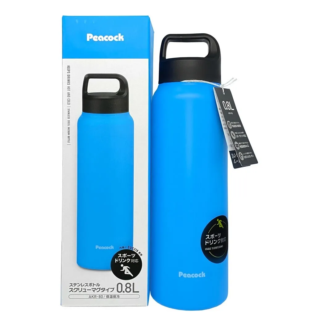 Peacock 0.80L Handle Lid Bottle - Blue