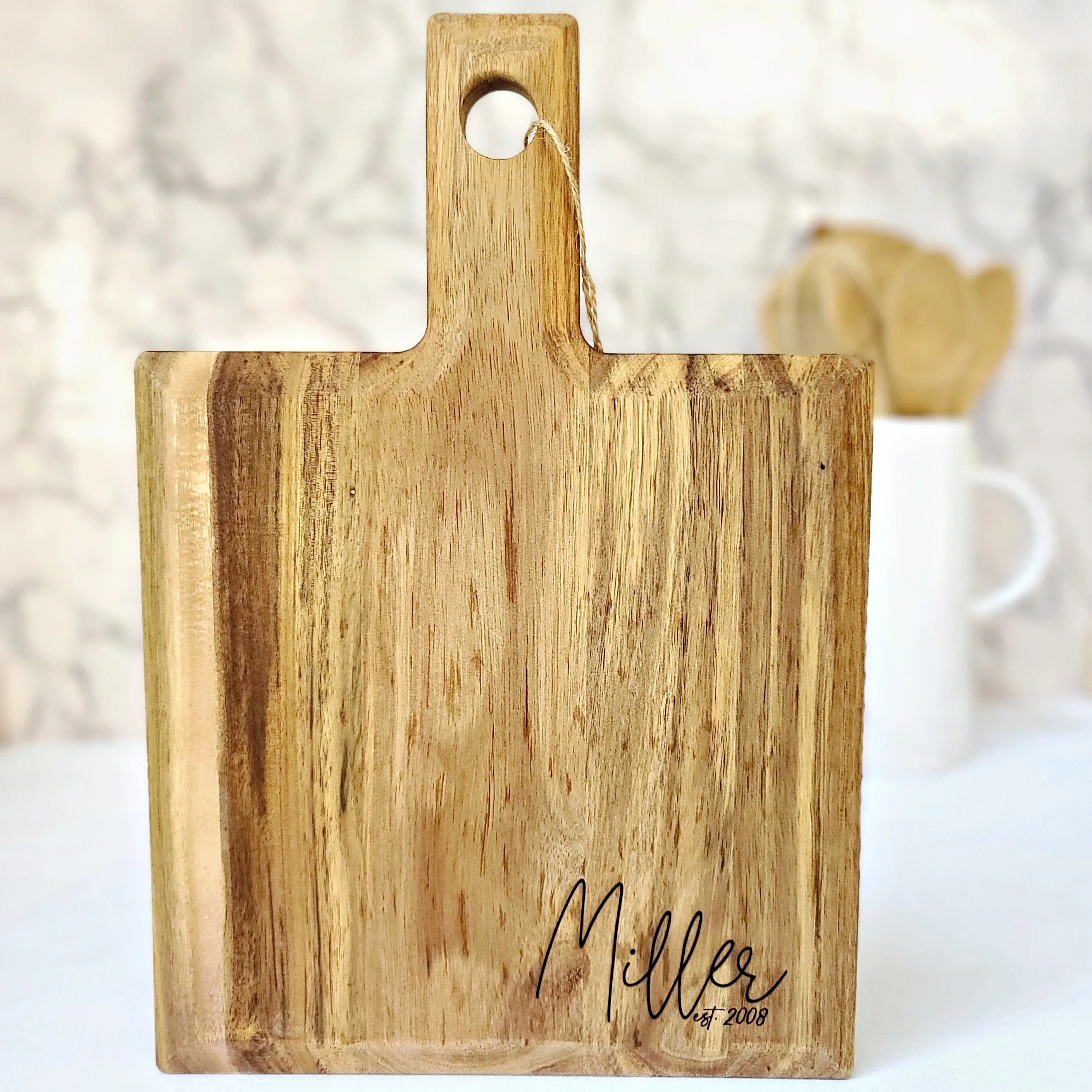 Personalized Engraved Cutting Board with Script Name | Acacia Wood Square Cutting Board