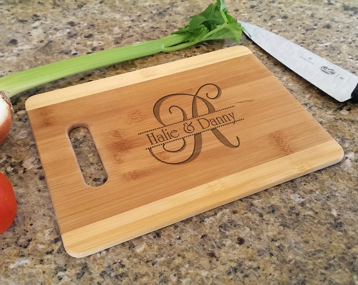 Personalized Initial with Name Wedding Design Custom Cutting Board Retro Christmas Decor Gift for Wedding, Anniversary, Newlyweds, Holidays