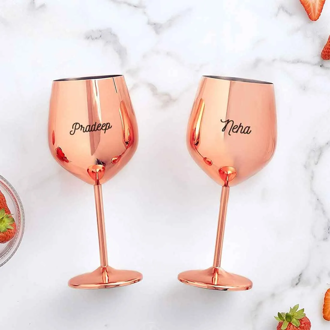 Personalized Non Breakable Drinkware Stainless Steel Wine Glasses Copper Finish Goblets