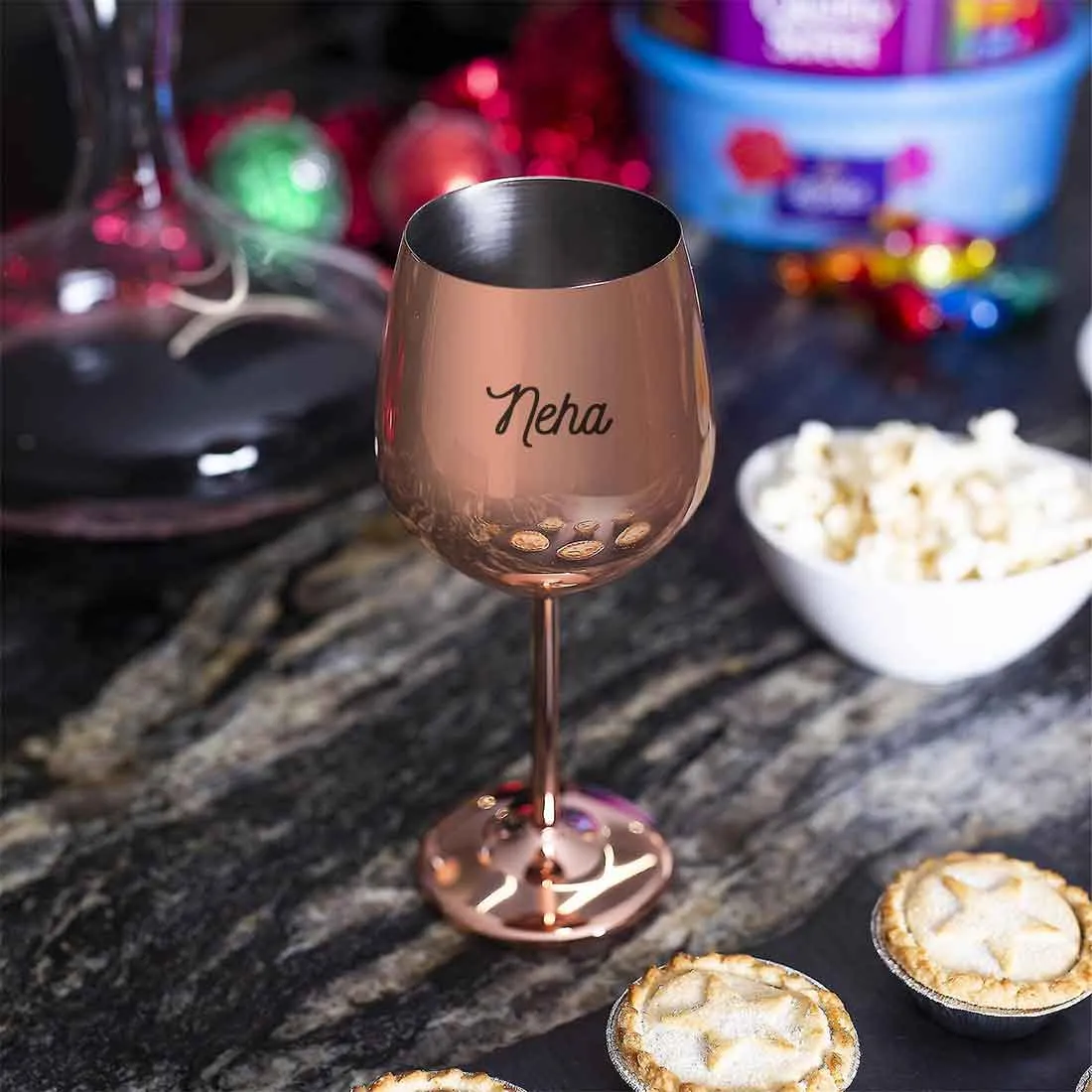 Personalized Non Breakable Drinkware Stainless Steel Wine Glasses Copper Finish Goblets