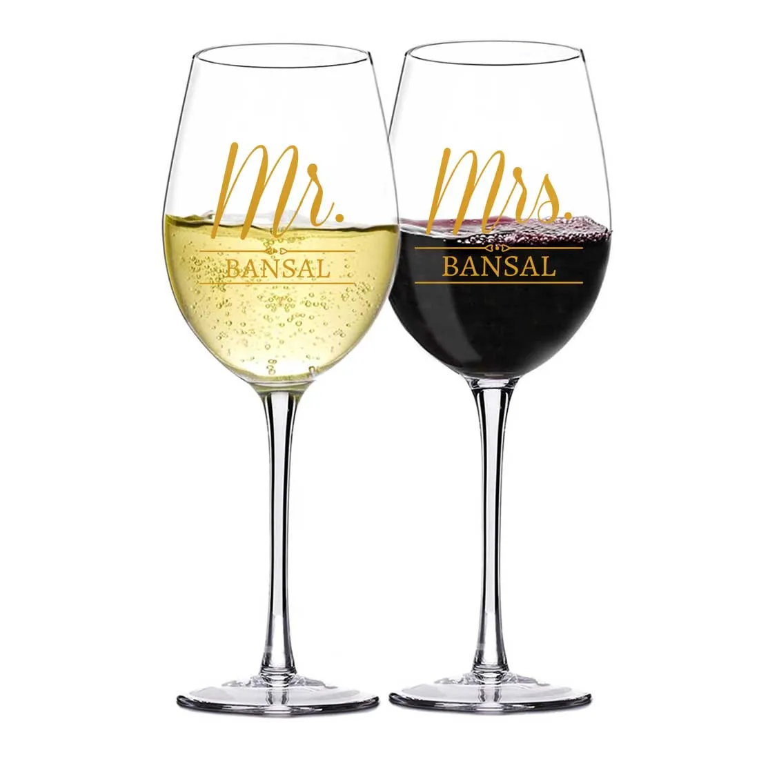 Personalized Wine Glasses for Couples Mr Mrs Set 2 Glasses - Mr Mrs Set