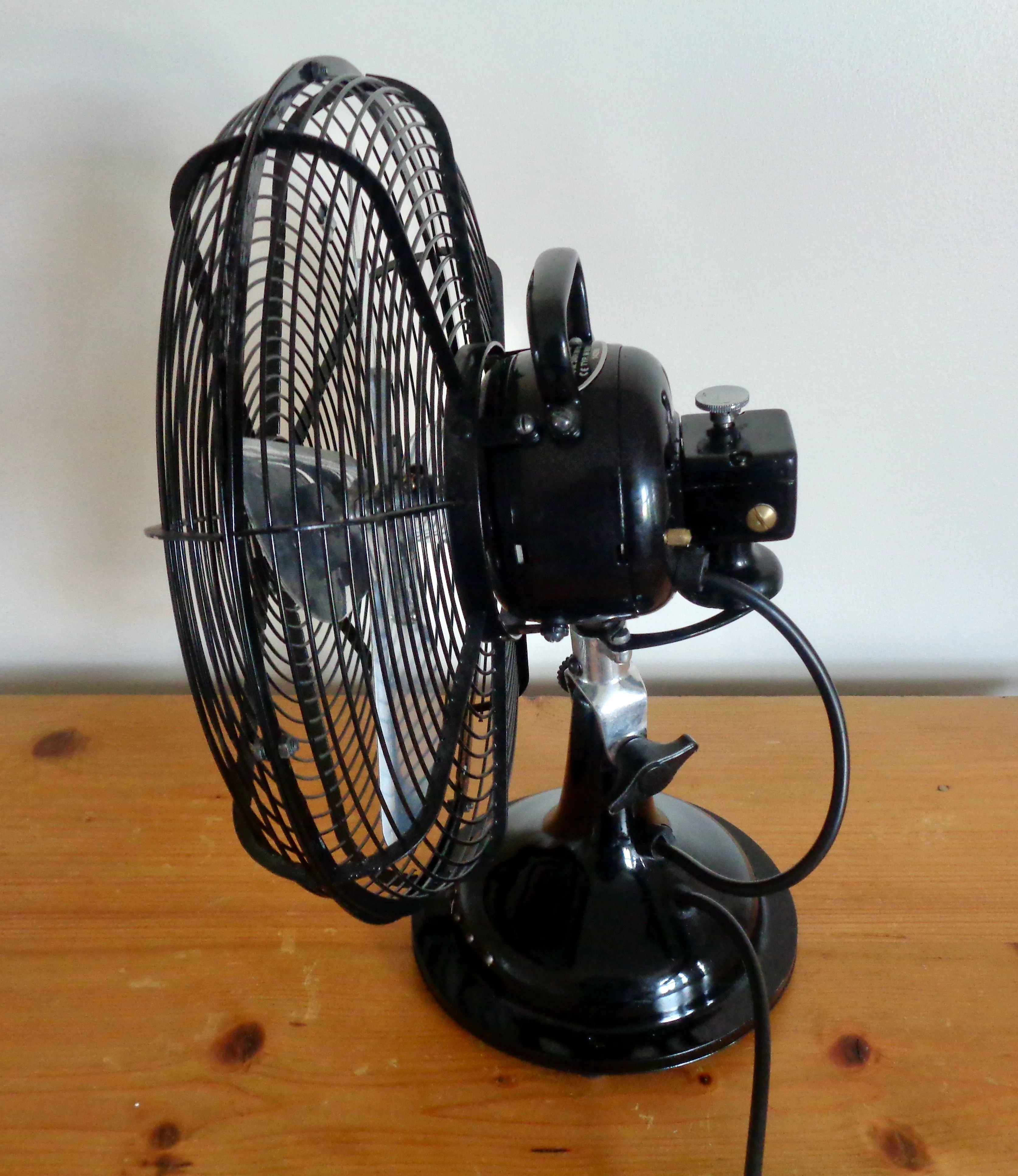 Retro 12 inch Ikea Taifun Desk Fan With Chrome Blades And Black Metal Body