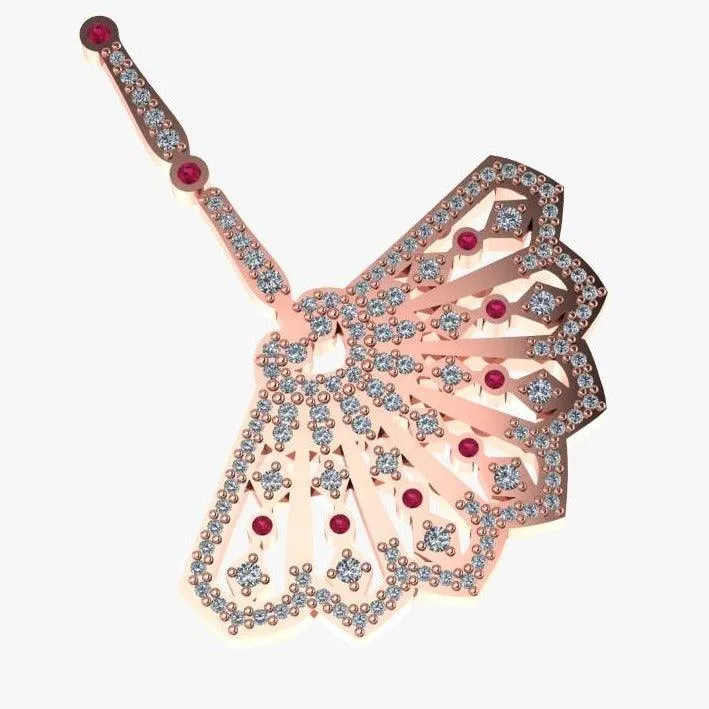 Ruby and Diamond Hand Fan Pendant With Chain