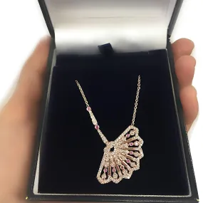 Ruby and Diamond Hand Fan Pendant With Chain