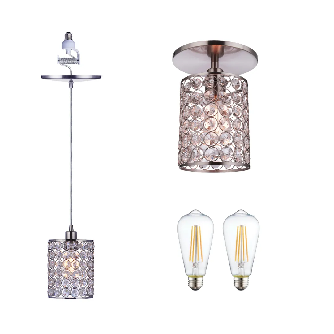 Satin Brass & Matte White Dome Lighting Bundle with Vintage Edison LED Bulbs