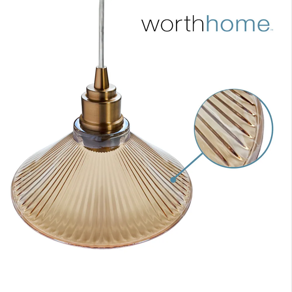 Satin Brass Ribbed Blush Glass Instant Pendant Recessed Can Conversion Kit