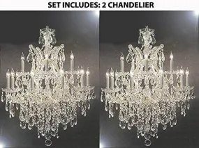 Set Of 2 - Maria Theresa Swarovski Crystal Trimmed Chandelier Lighting Chandeliers H30" X W28" - 2Ea-Silver/21532/12 1Sw