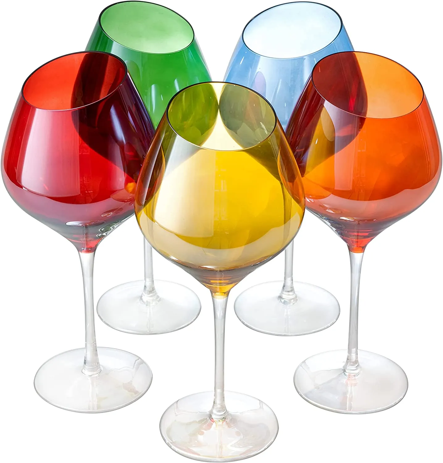 Slanted Rim Colored Wine Glasses by The Wine Savant – Set of 5