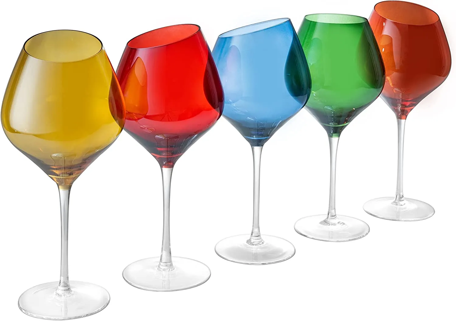 Slanted Rim Colored Wine Glasses by The Wine Savant – Set of 5