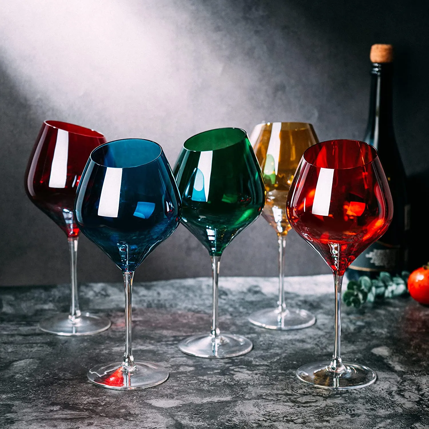 Slanted Rim Colored Wine Glasses by The Wine Savant – Set of 5