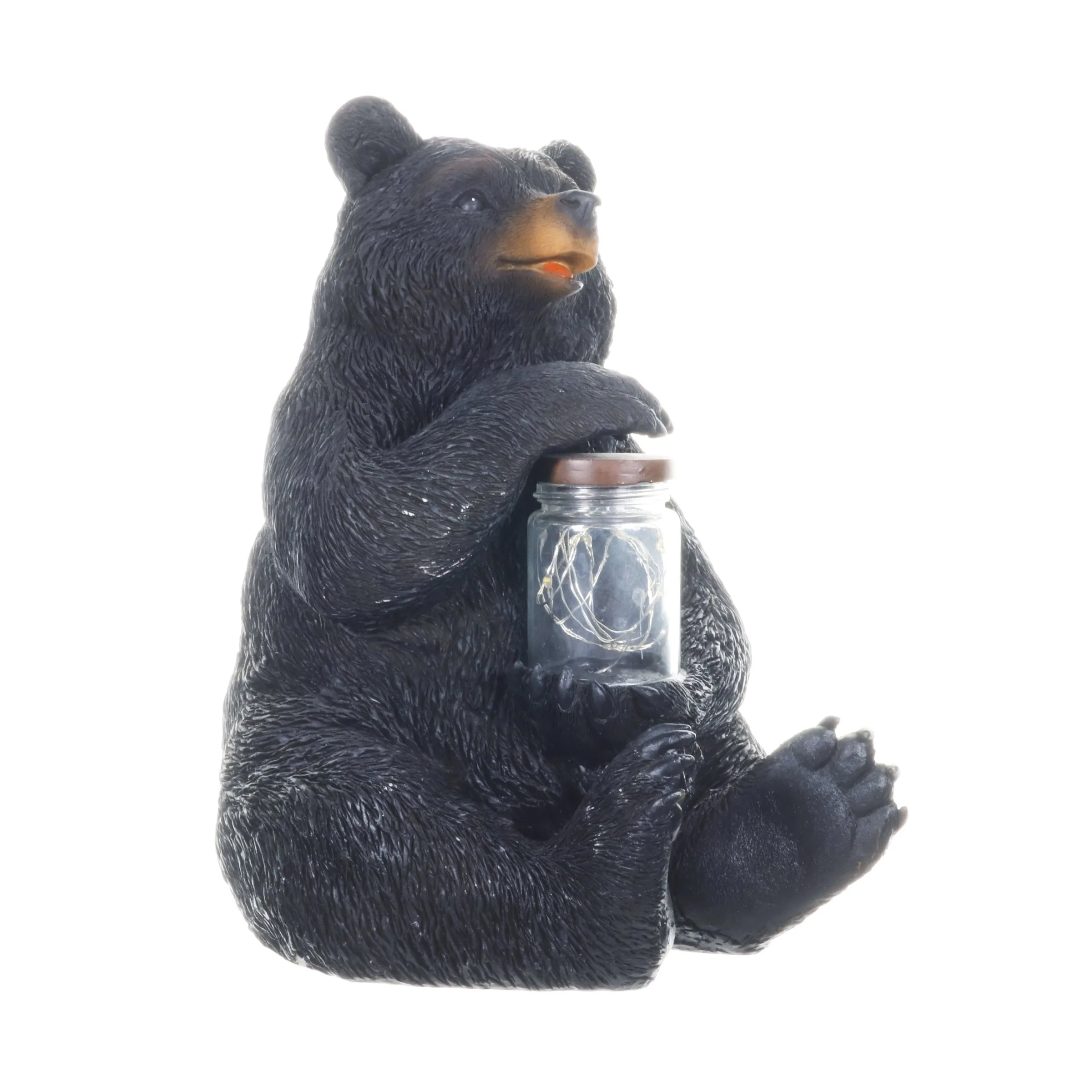 Solar Bear Garden Statue Holding A Glass Jar with Eight LED Firefly String Lights, 8.5 x 10.5 Inch