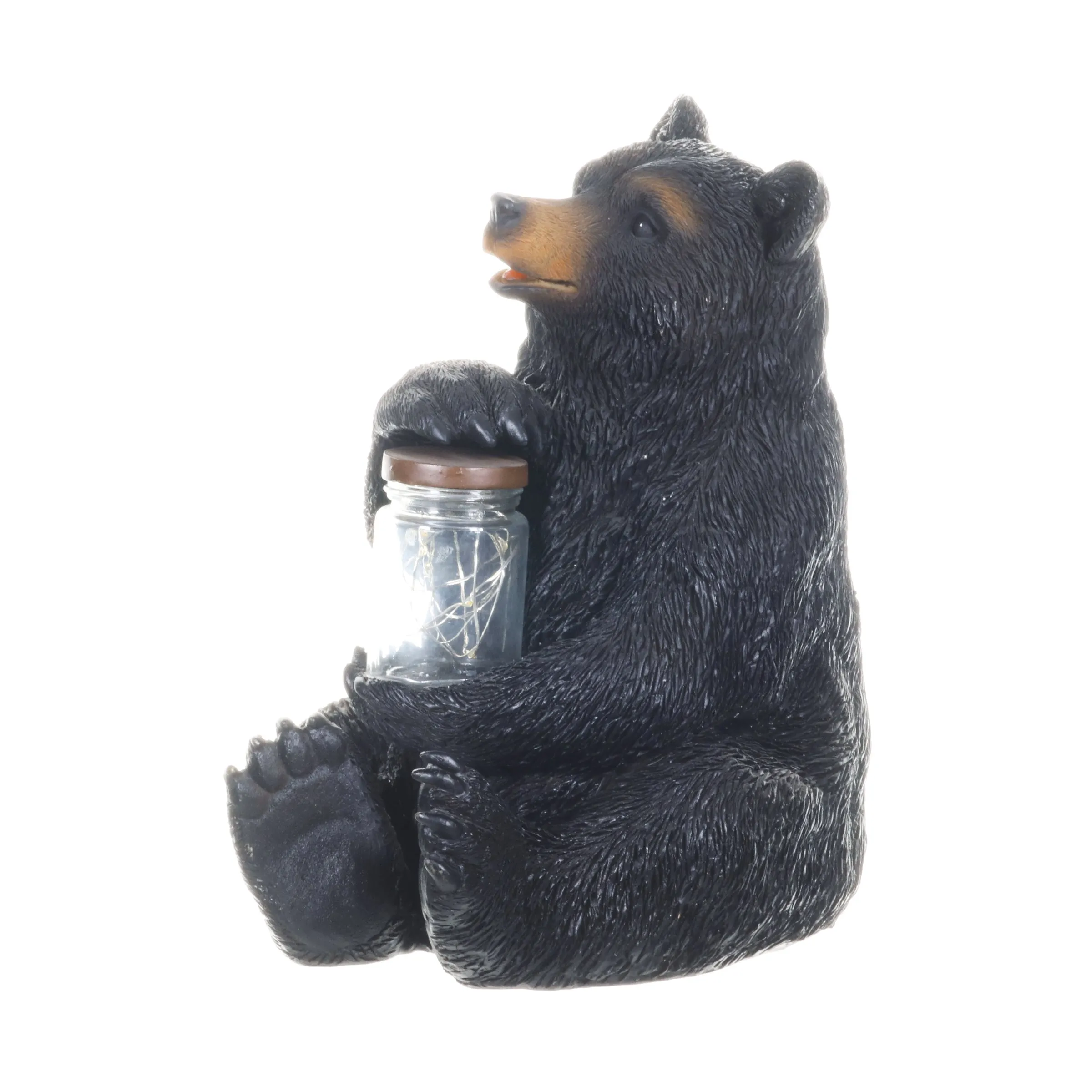 Solar Bear Garden Statue Holding A Glass Jar with Eight LED Firefly String Lights, 8.5 x 10.5 Inch