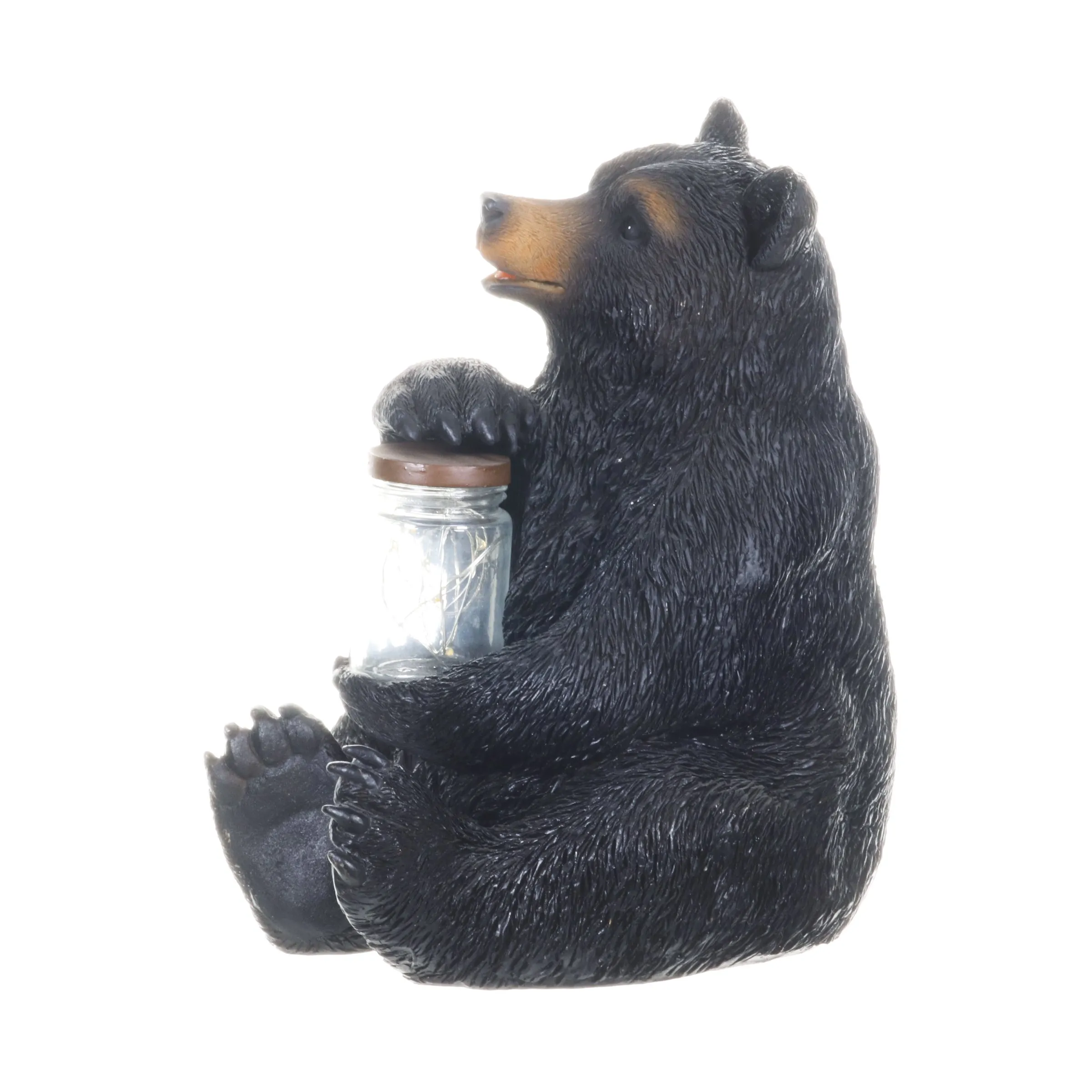 Solar Bear Garden Statue Holding A Glass Jar with Eight LED Firefly String Lights, 8.5 x 10.5 Inch