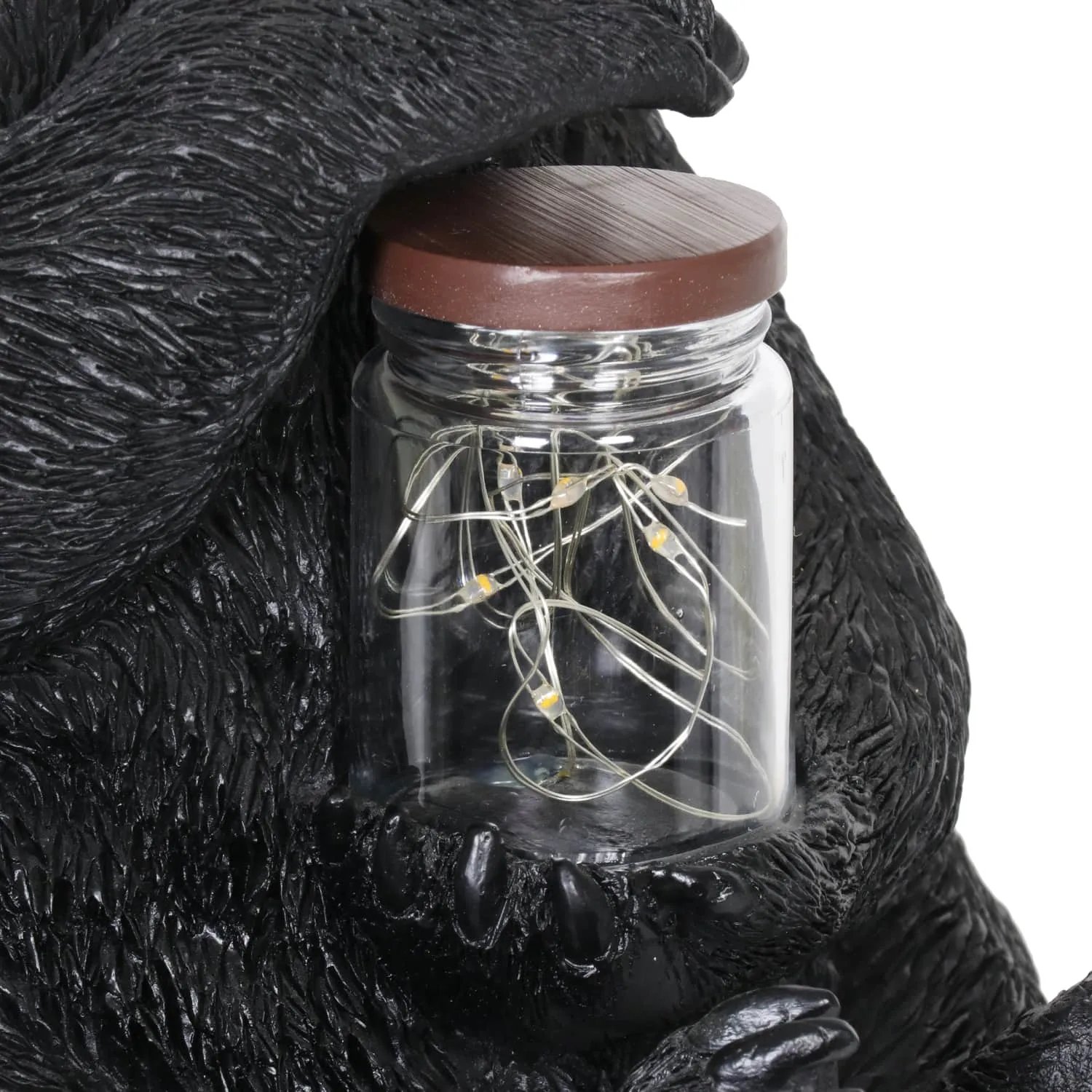 Solar Bear Garden Statue Holding A Glass Jar with Eight LED Firefly String Lights, 8.5 x 10.5 Inch