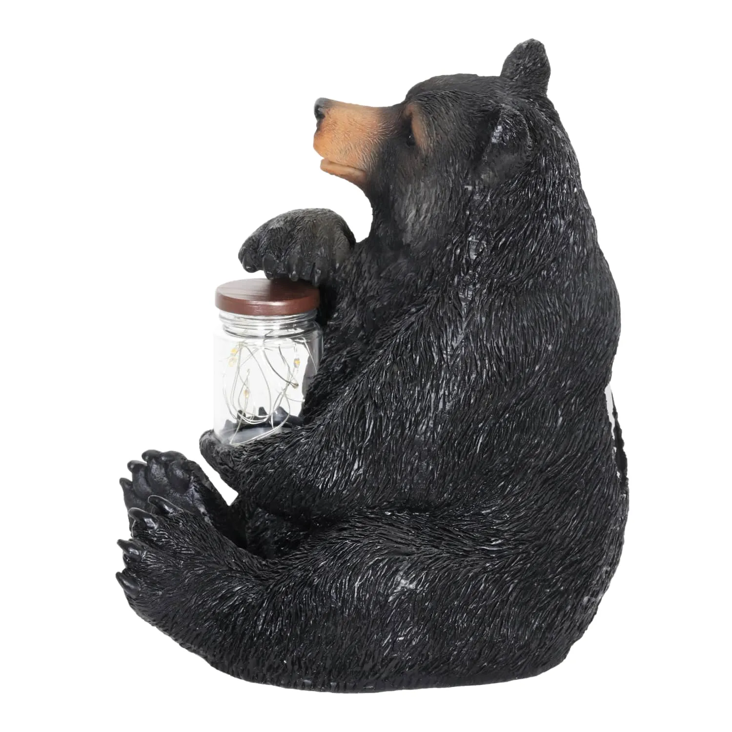 Solar Bear Garden Statue Holding A Glass Jar with Eight LED Firefly String Lights, 8.5 x 10.5 Inch