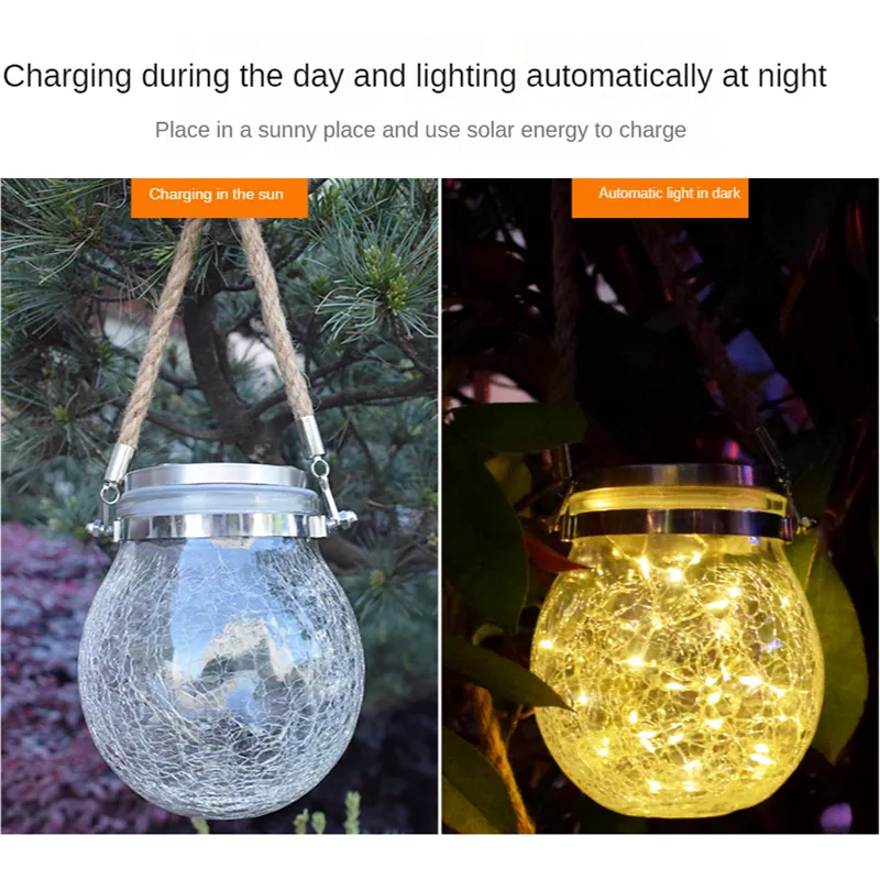 Solar Cracked Glass Jar Color Copper Wire Hanging Light