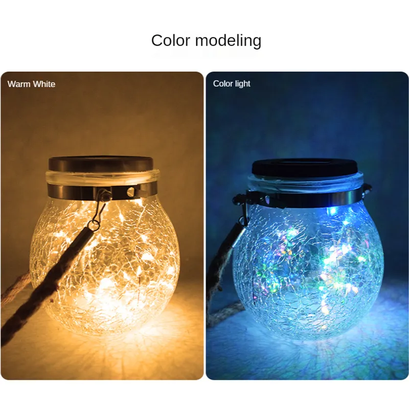 Solar Cracked Glass Jar Color Copper Wire Hanging Light