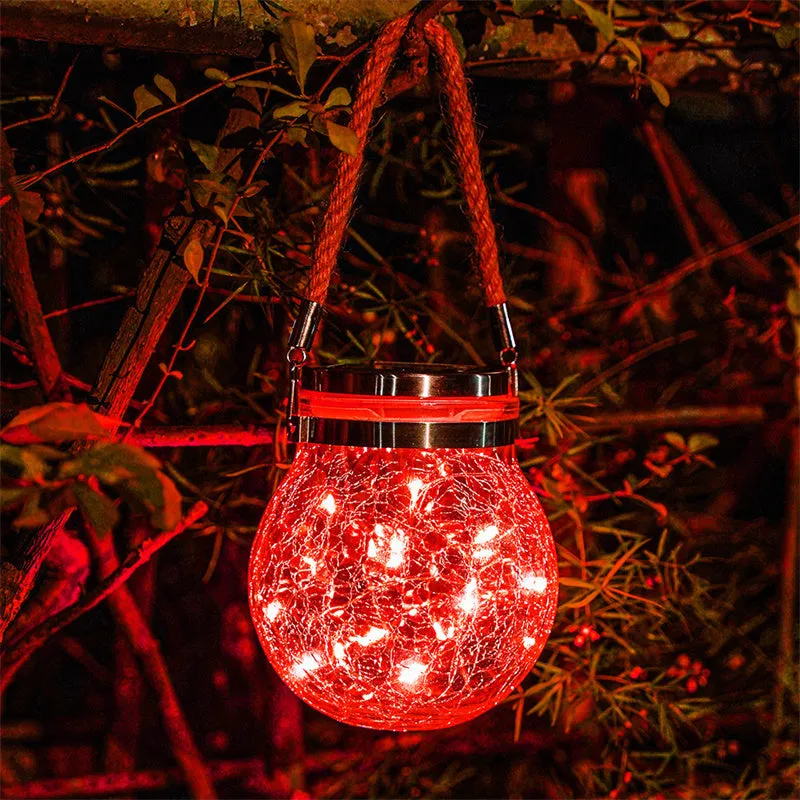 Solar Cracked Glass Jar Color Copper Wire Hanging Light