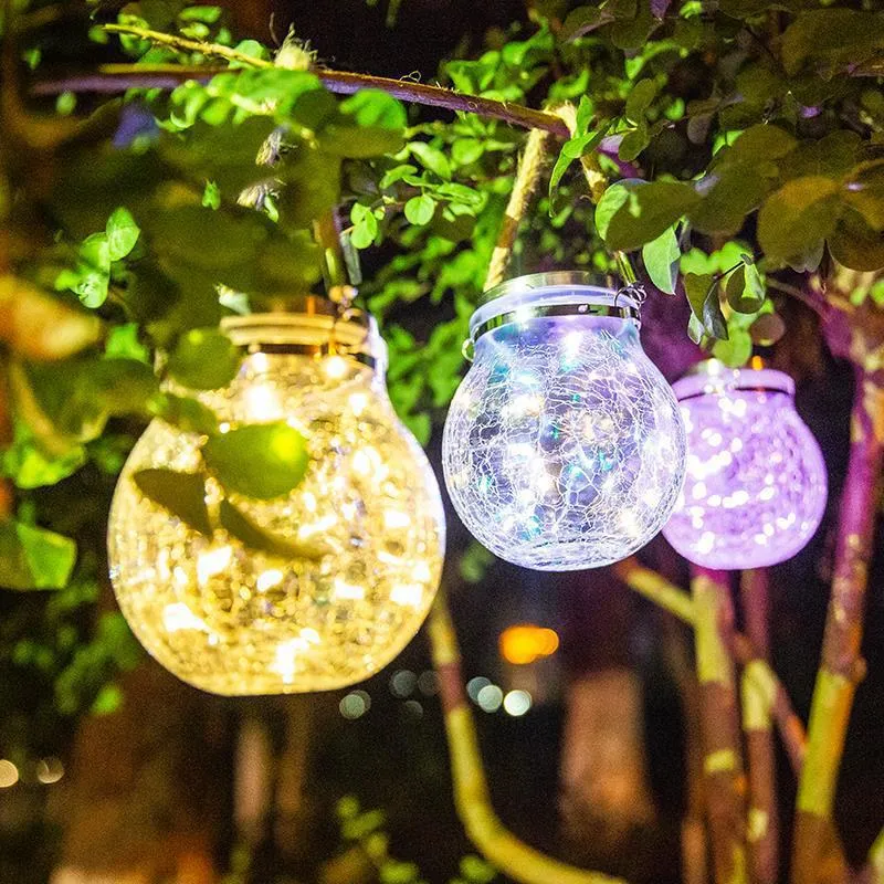 Solar Cracked Glass Jar Color Copper Wire Hanging Light