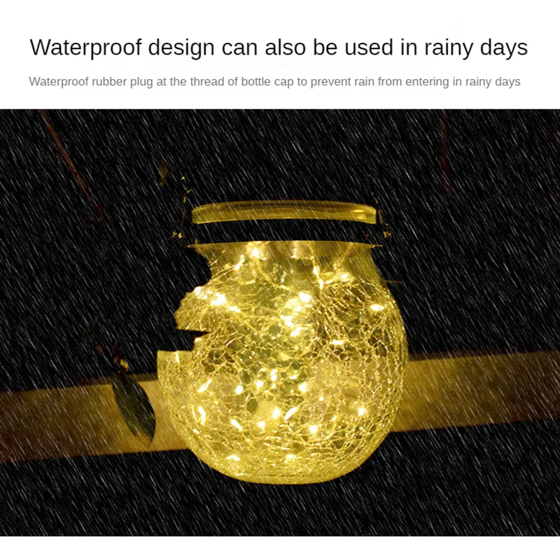 Solar Cracked Glass Jar Color Copper Wire Hanging Light