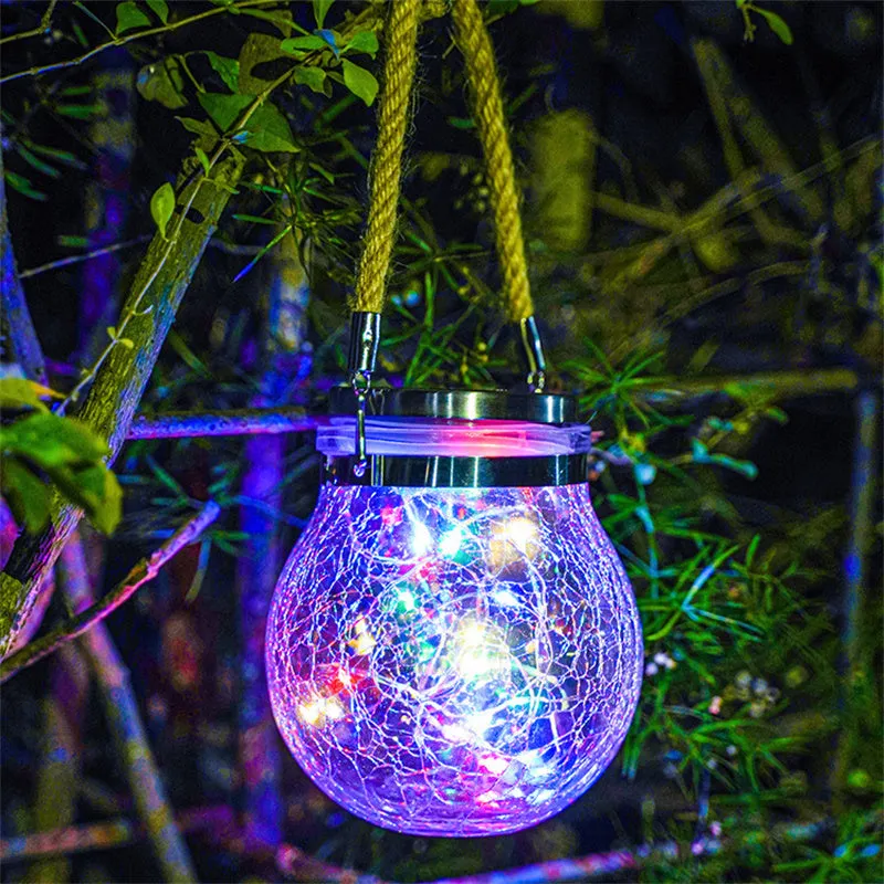 Solar Cracked Glass Jar Color Copper Wire Hanging Light