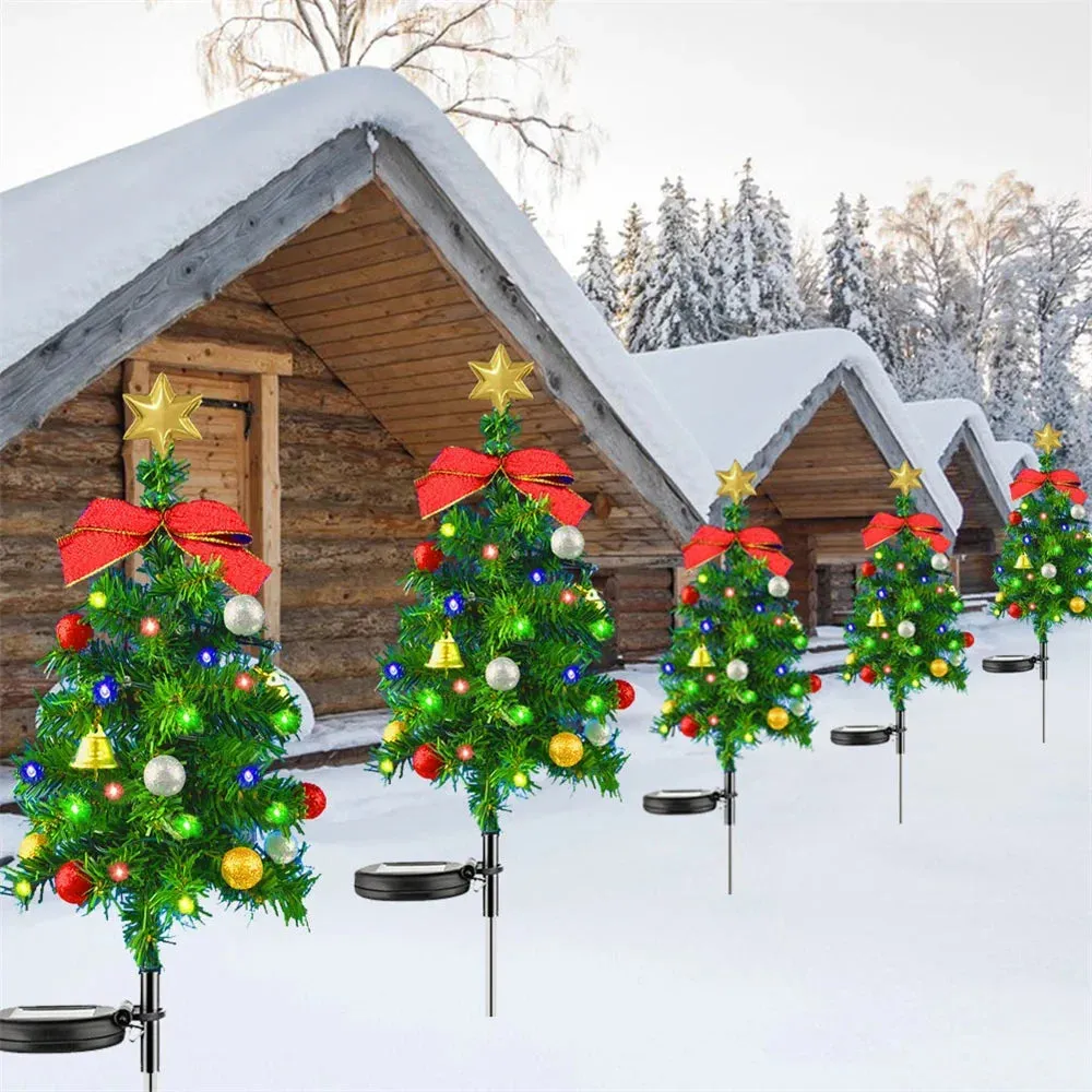 Solar Outdoor Christmas Tree with Lights & Decoration