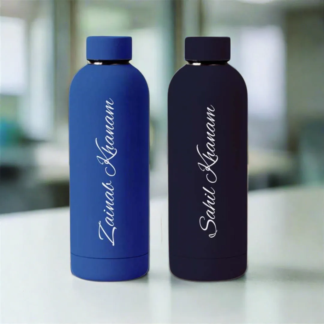 Stainless Steel Water Bottle with Names 500ml Double Insulated Bottles for Office Home Travel- BPA Free, Leakproof- Set OF 2