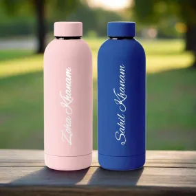 Stainless Steel Water Bottle with Names 500ml Double Insulated Bottles for Office Home Travel- BPA Free, Leakproof- Set OF 2