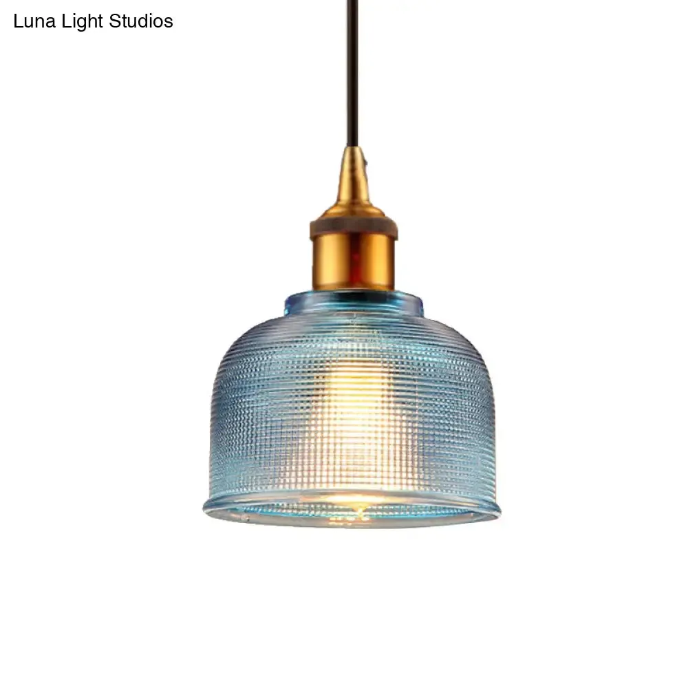 Stylish Grid Glass Pendant Light - Traditional 1 Head Hanging Lamp Cup Shade for Living Room and Cafe