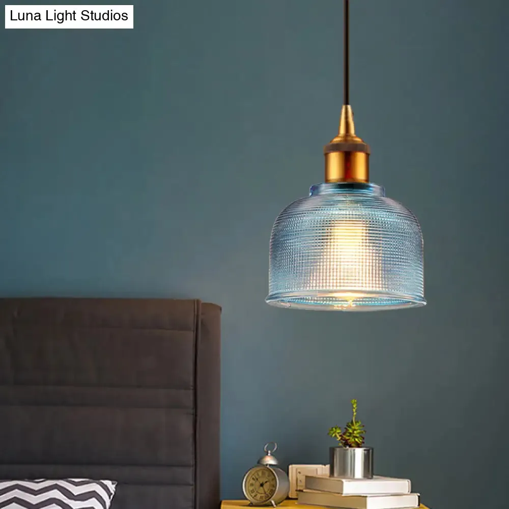 Stylish Grid Glass Pendant Light - Traditional 1 Head Hanging Lamp Cup Shade for Living Room and Cafe