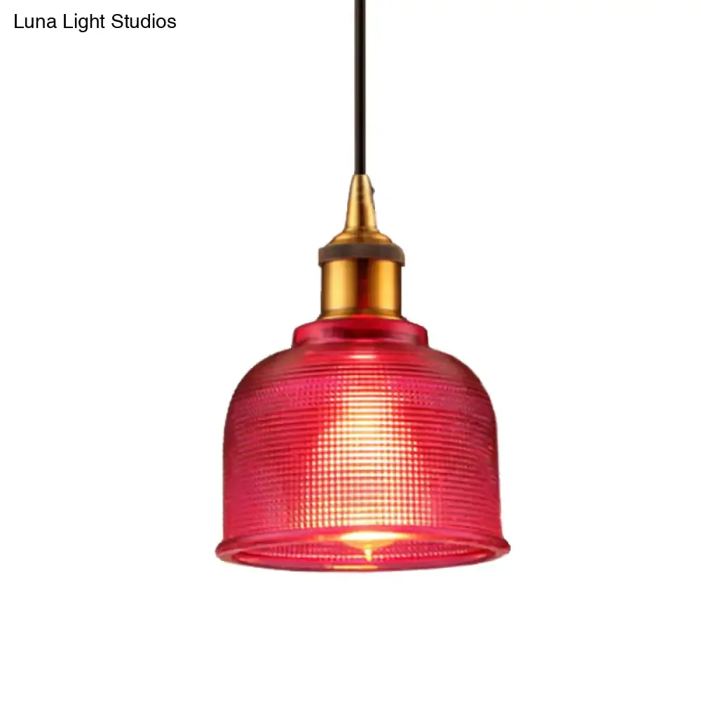 Stylish Grid Glass Pendant Light - Traditional 1 Head Hanging Lamp Cup Shade for Living Room and Cafe