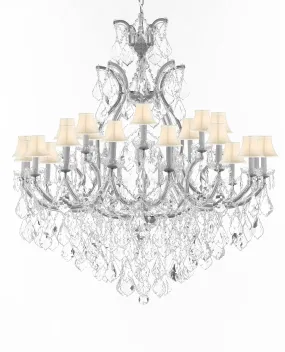 Swarovski Crystal Trimmed Chandelier Lighting Chandeliers H52" X W46" Dressed with Large, Luxe Crystals - Great for the Foyer, Entry Way, Living Room, Family Room & More w/White Shades - A83-B90/CS/WHITESHADES/52/2MT/24 1SW