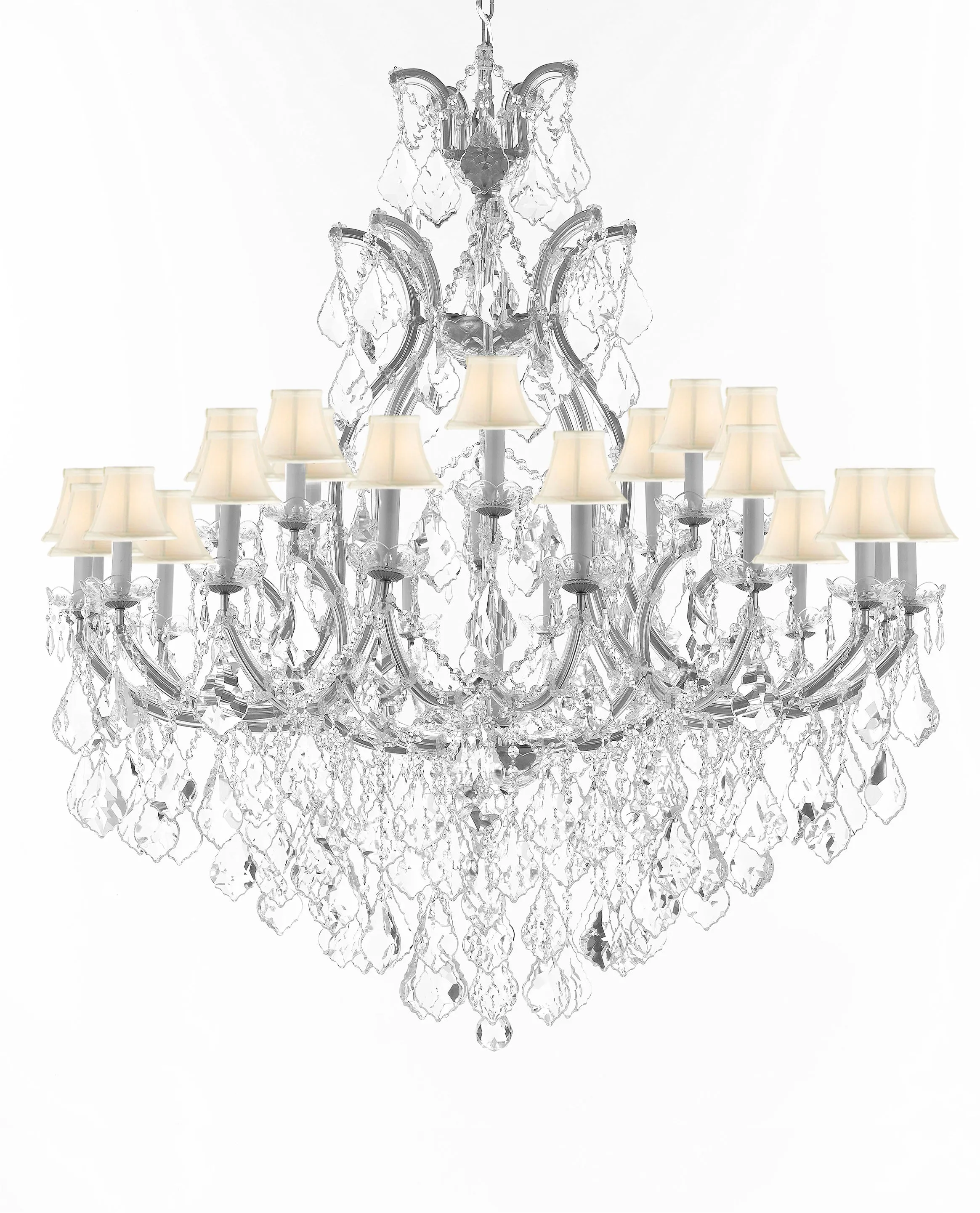 Swarovski Crystal Trimmed Chandelier Lighting Chandeliers H52" X W46" Dressed with Large, Luxe Crystals - Great for the Foyer, Entry Way, Living Room, Family Room & More w/White Shades - A83-B90/CS/WHITESHADES/52/2MT/24 1SW