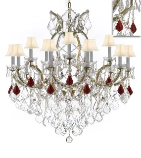 Swarovski Crystal Trimmed Maria Theresa Chandelier Crystal Lighting Chandeliers Lights Fixture Pendant Ceiling Lamp for Dining room, Entryway , Living room H38" X W37" - Dressed w/Ruby Red Crystals - A83-B98/WHITESHADES/21510/15 1SW