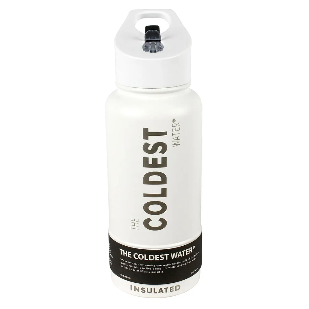 The Coldest Sports Water Bottle 32oz Straw Lid Stainless Steel BPA Free White