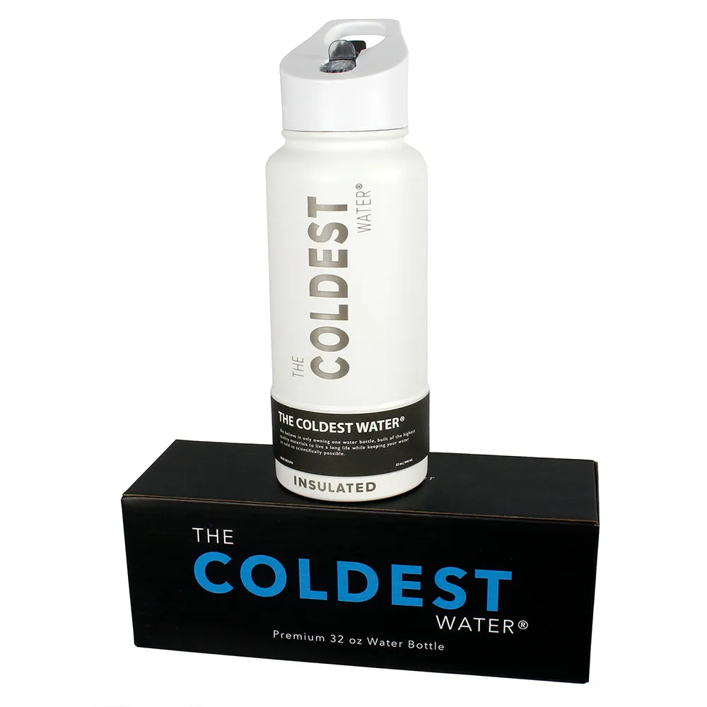 The Coldest Sports Water Bottle 32oz Straw Lid Stainless Steel BPA Free White